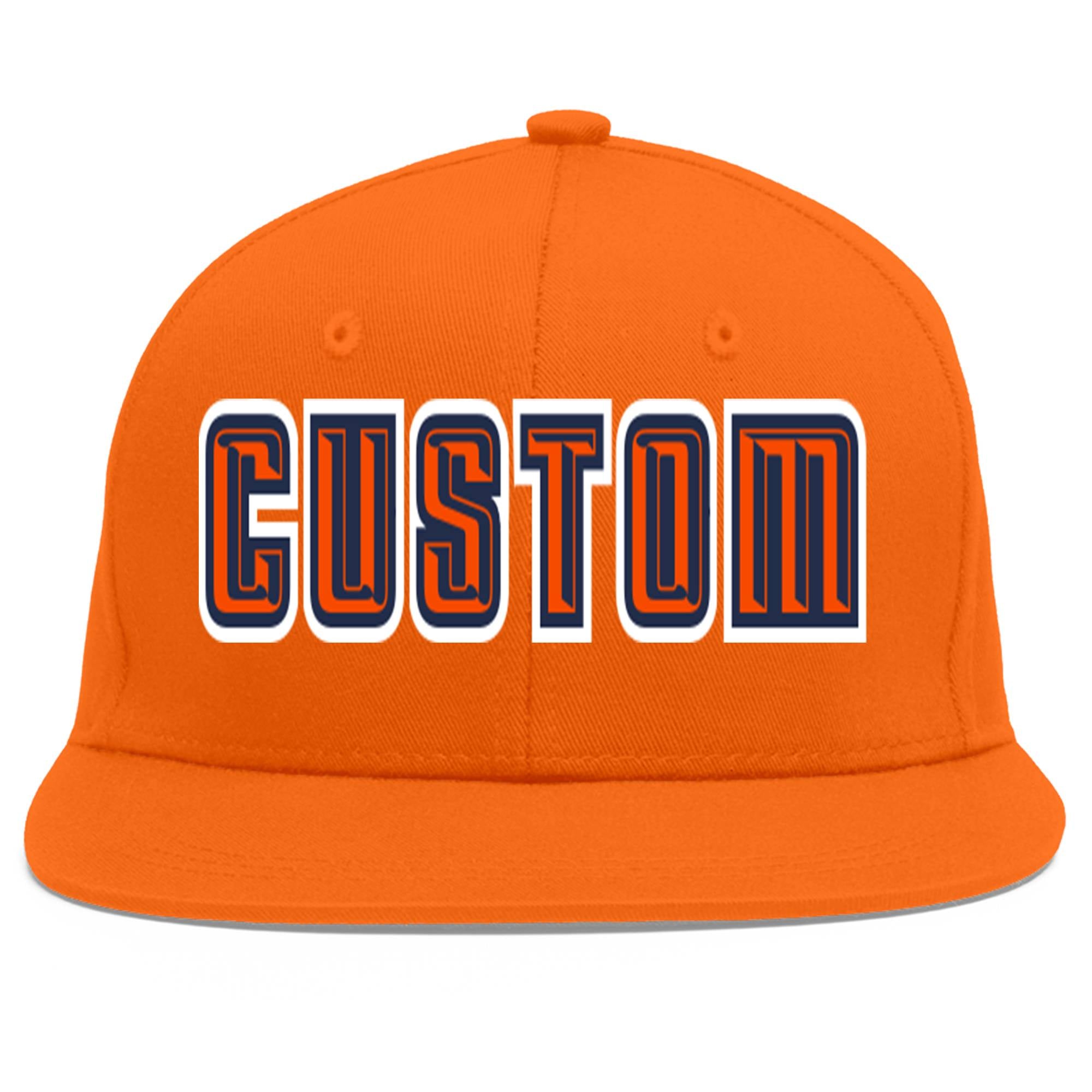 Custom Orange Orange-Navy Flat Eaves Sport Baseball Cap