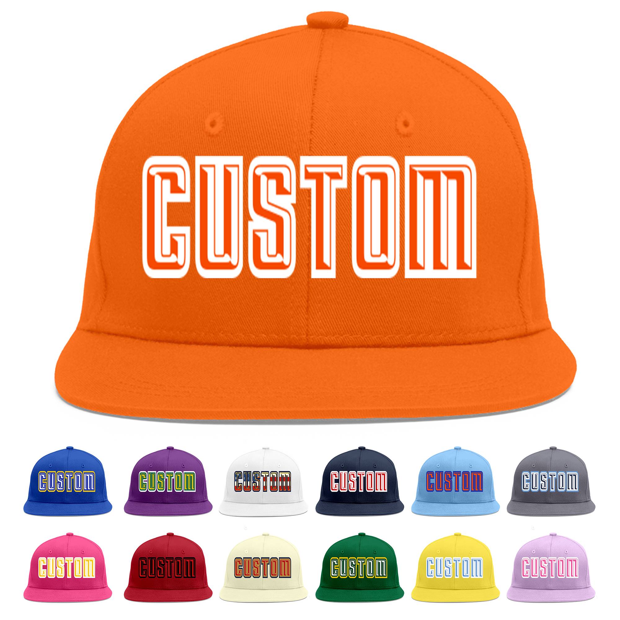 Custom Orange Orange-White Flat Eaves Sport Baseball Cap