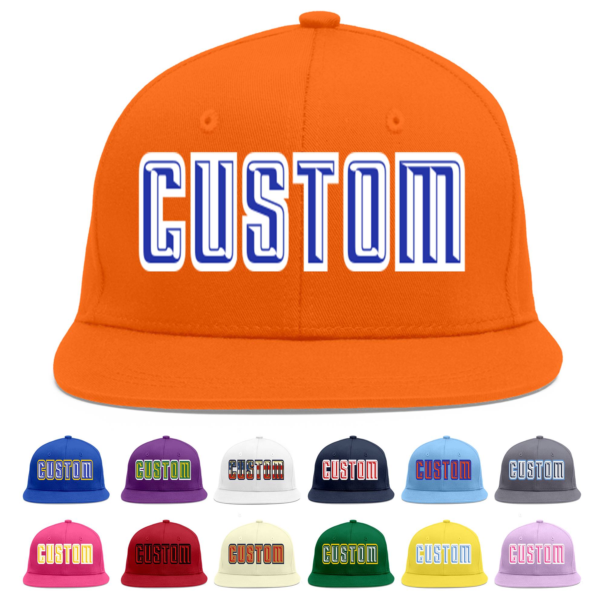 Casquette de baseball sport personnalisée Orange Royal-White Flat Eaves