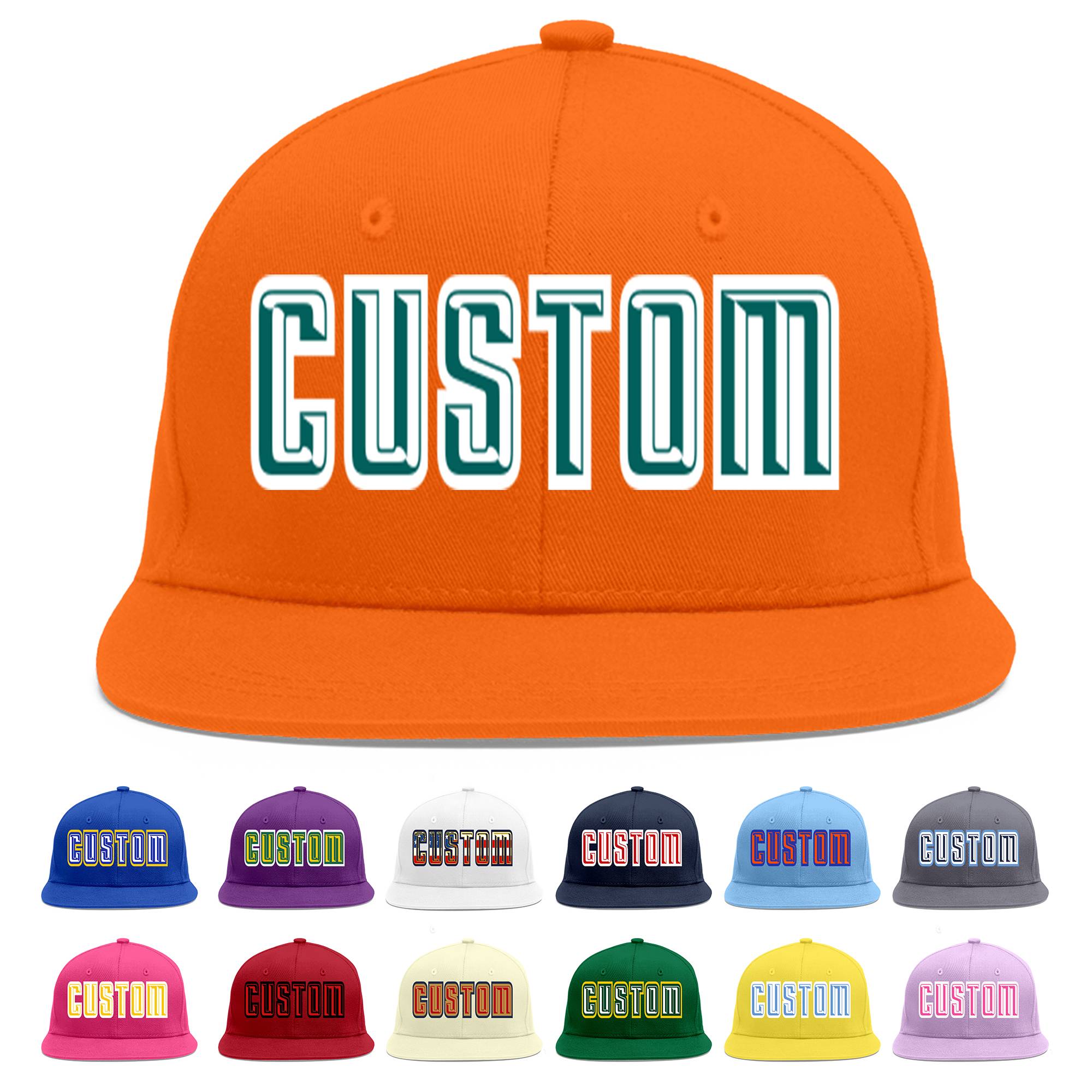 Custom Orange Aqua-White Flat Eaves Sport Baseball Cap