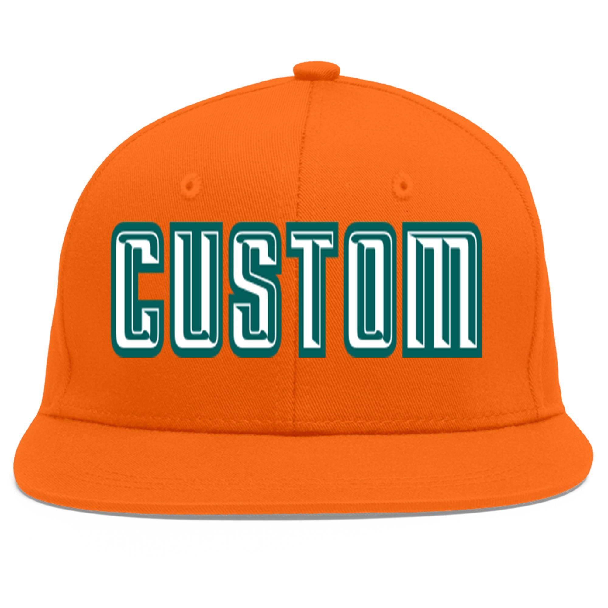 Custom Orange White-Aqua Flat Eaves Sport Baseball Cap