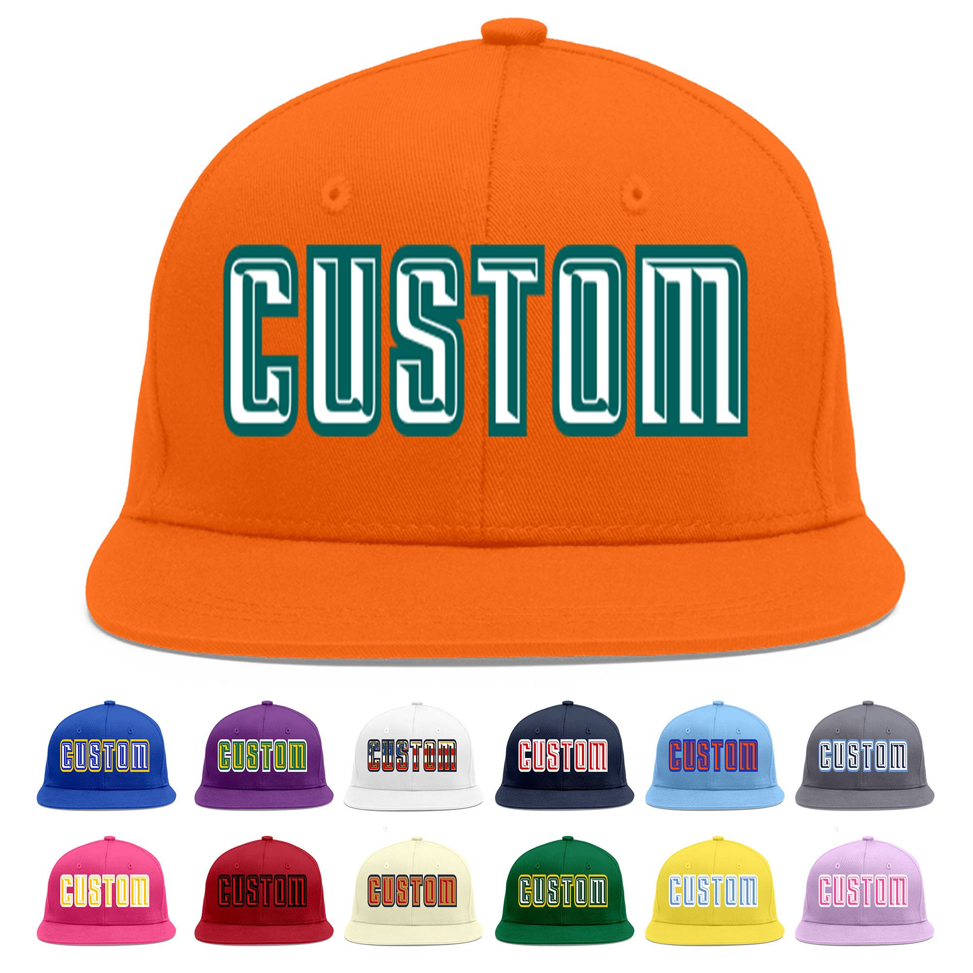 Custom Orange White-Aqua Flat Eaves Sport Baseball Cap