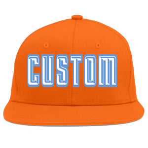 Custom Orange White-Light Blue Flat Eaves Sport Baseball Cap