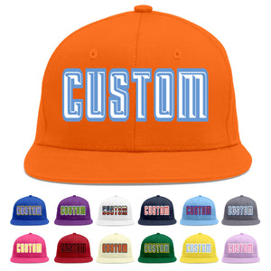 Custom Orange White-Light Blue Flat Eaves Sport Baseball Cap