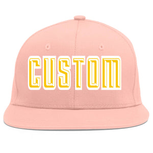 Casquette de baseball sport personnalisée rose or-blanc avec avant-toit plat