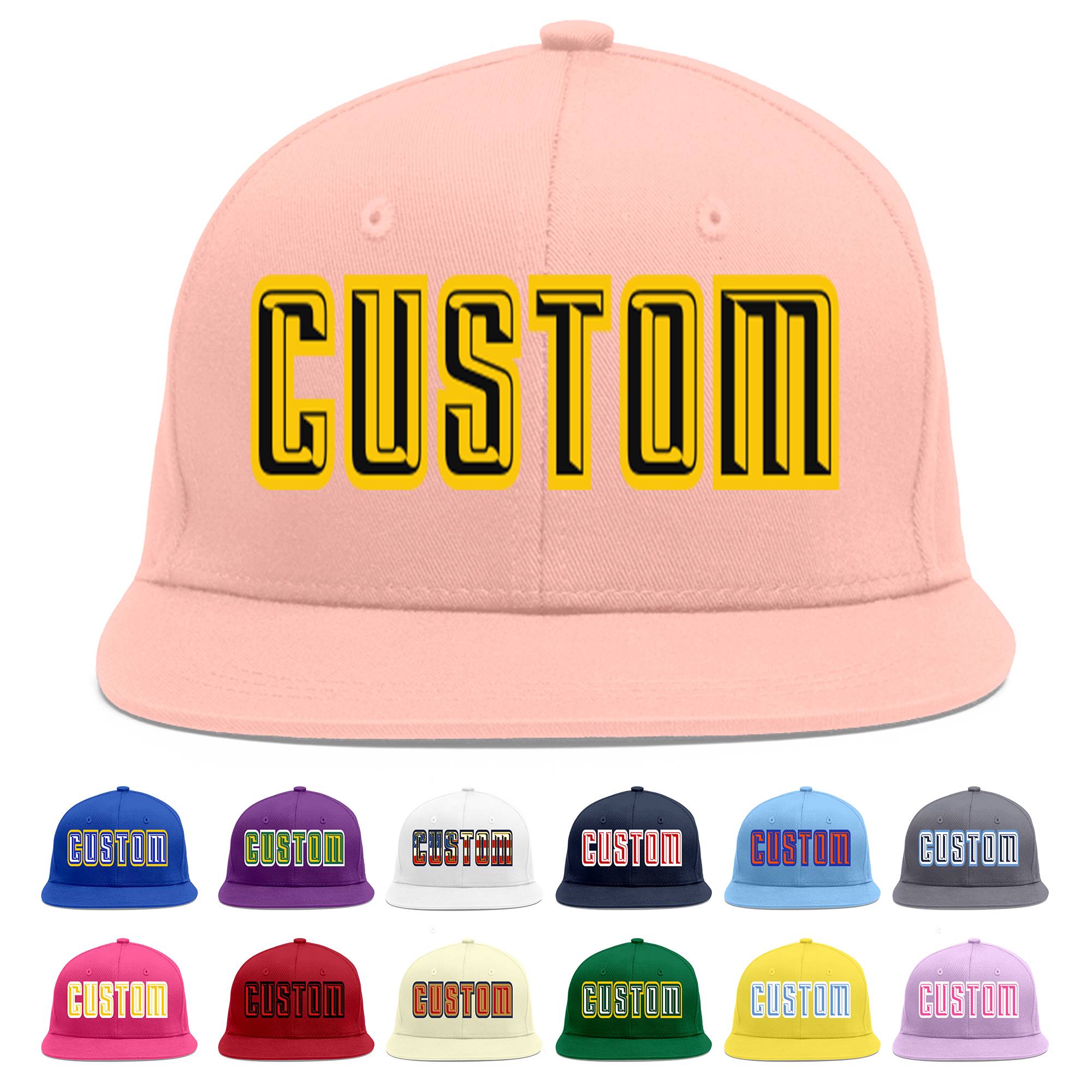 Custom Pink Black-Gold Flat Eaves Sport Baseball Cap