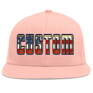 Custom Pink Vintage USA Flag-Gold Flat Eaves Sport Baseball Cap