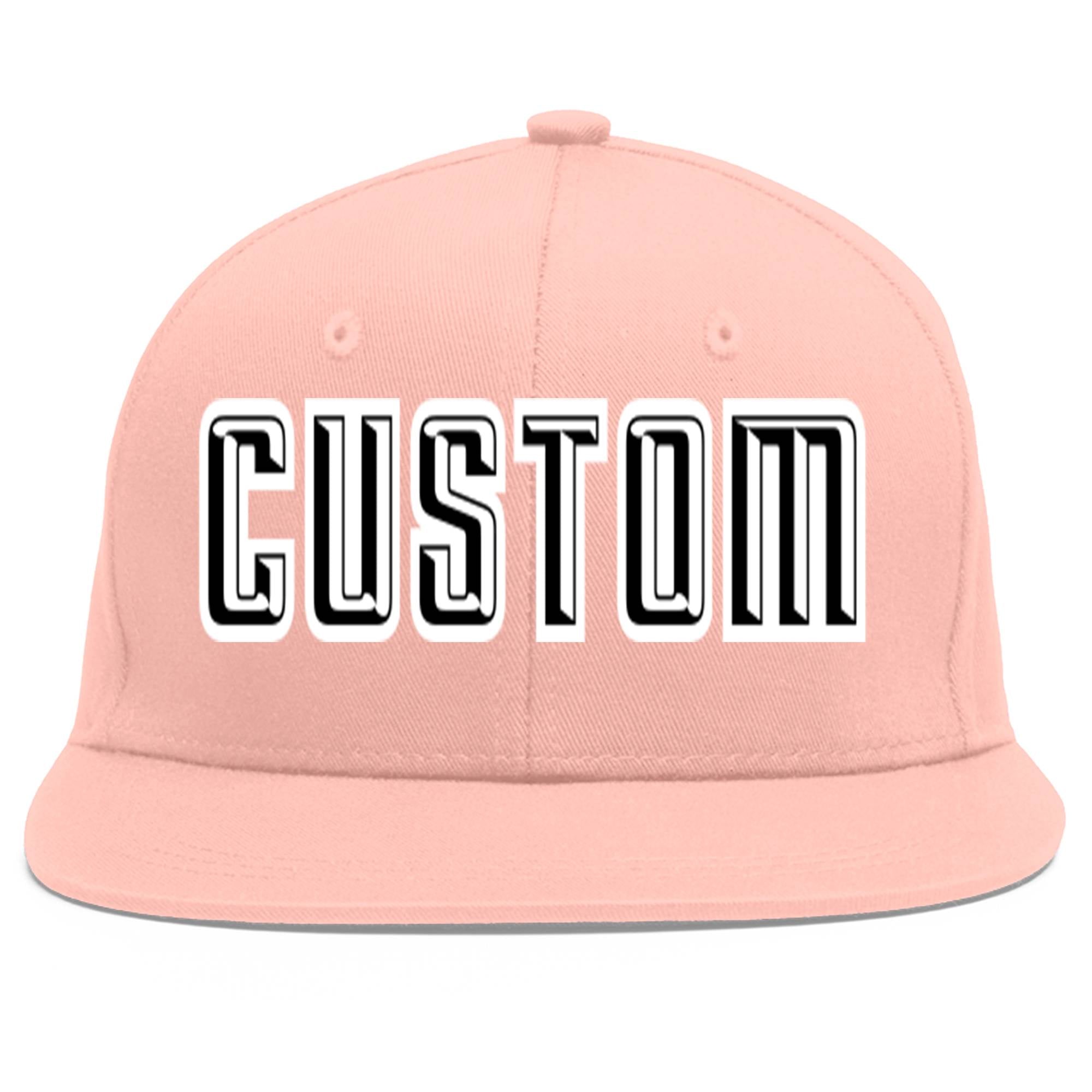 Custom Pink Black-White Flat Eaves Sport Baseball Cap