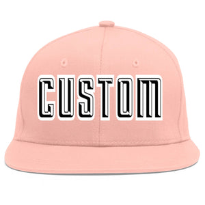 Custom Pink Black-White Flat Eaves Sport Baseball Cap