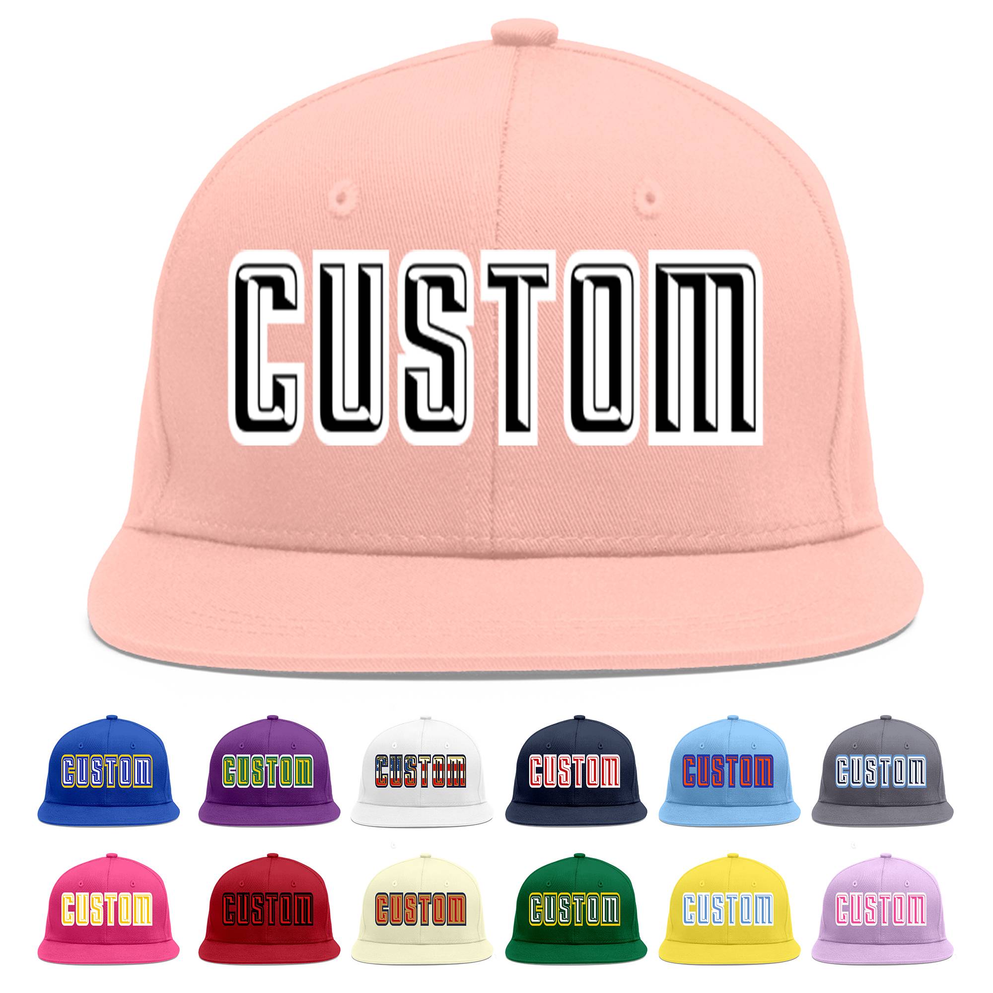 Custom Pink Black-White Flat Eaves Sport Baseball Cap