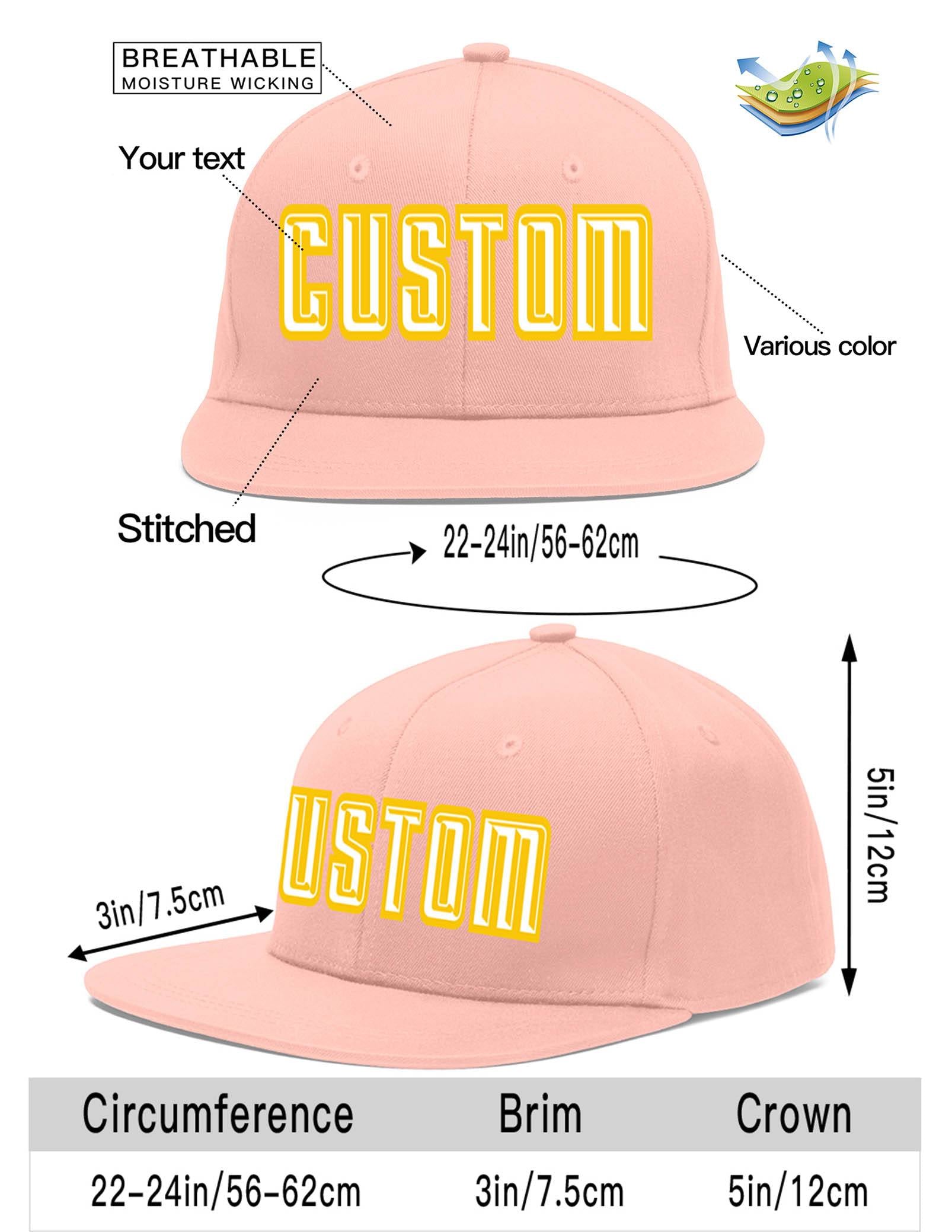 Custom Pink White-Gold Flat Eaves Sport Baseball Cap