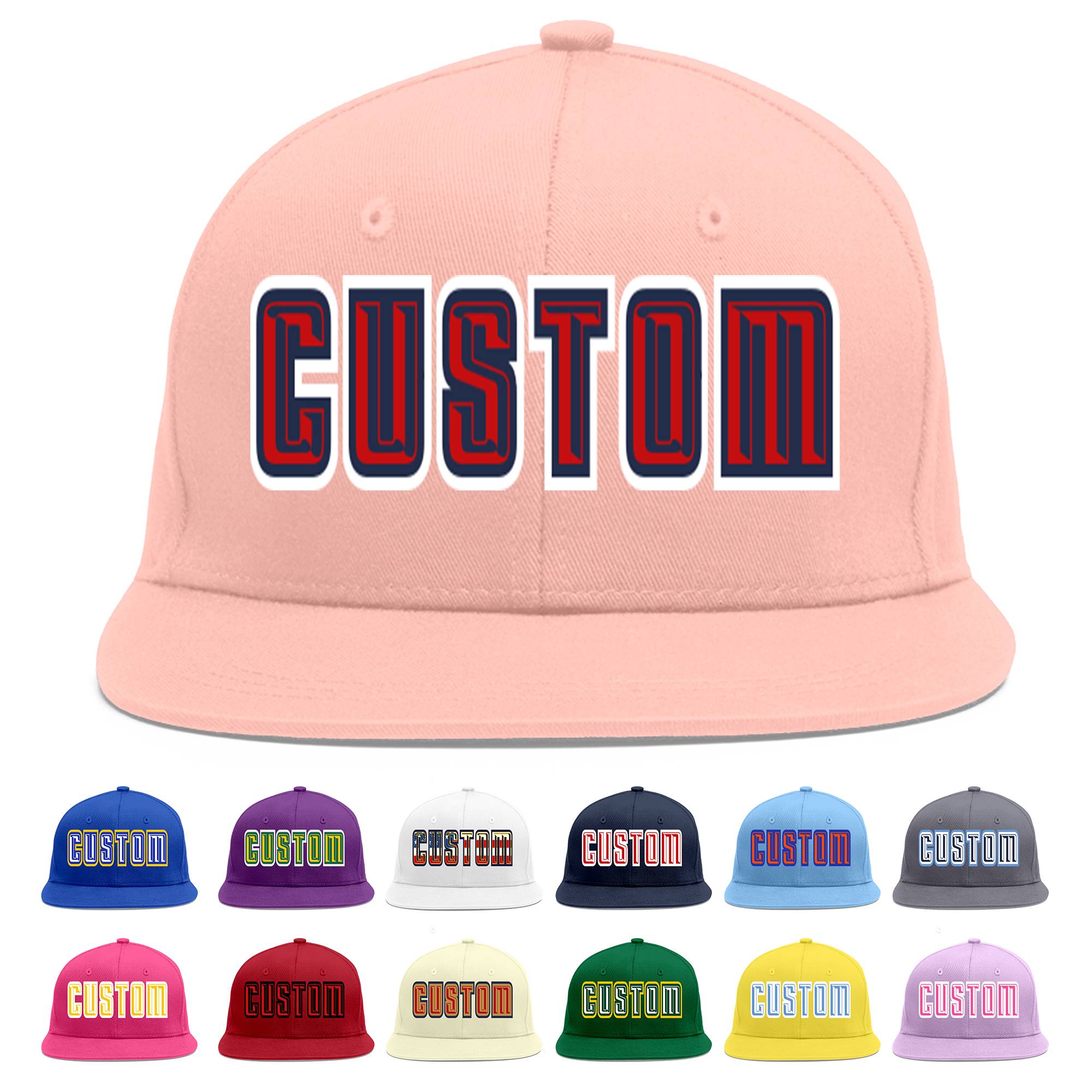 Custom Pink Red-Navy Flat Eaves Sport Baseball Cap