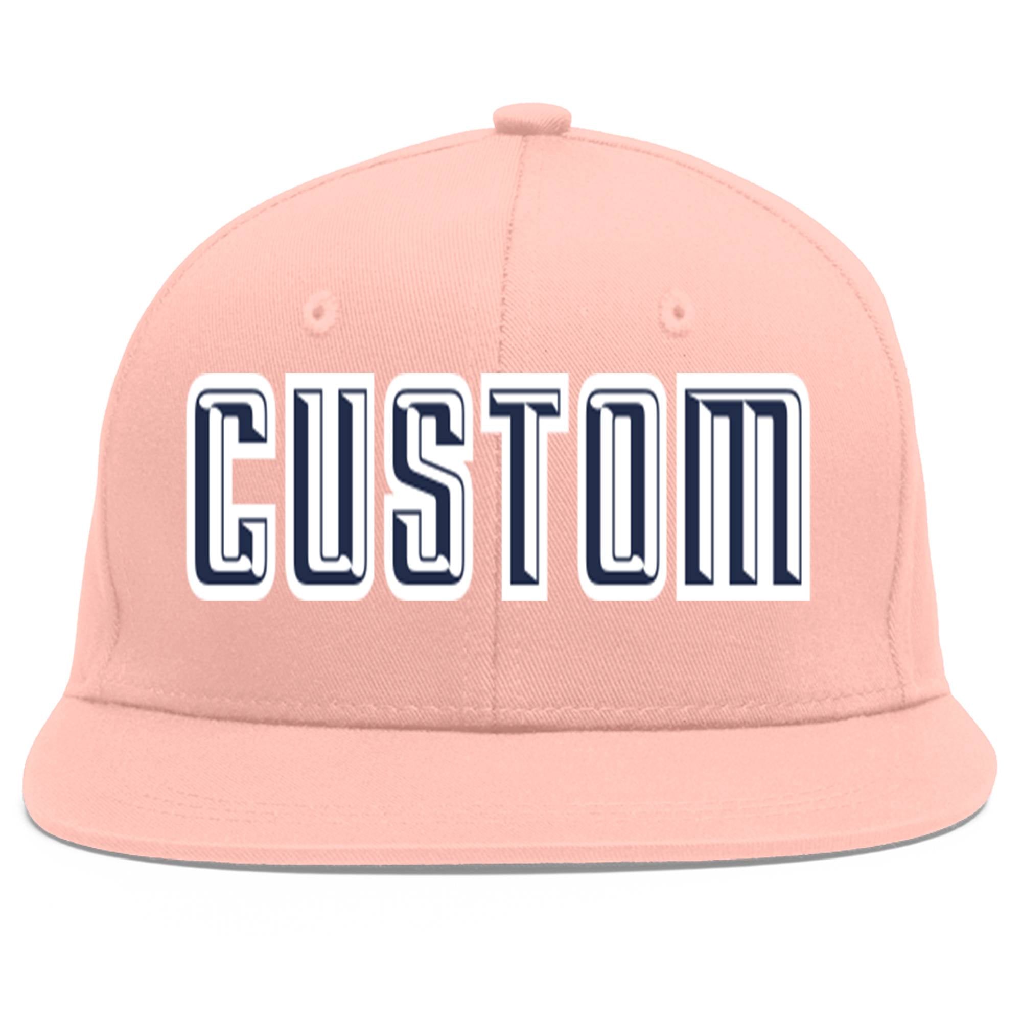 Custom Pink Navy-White Flat Eaves Sport Baseball Cap