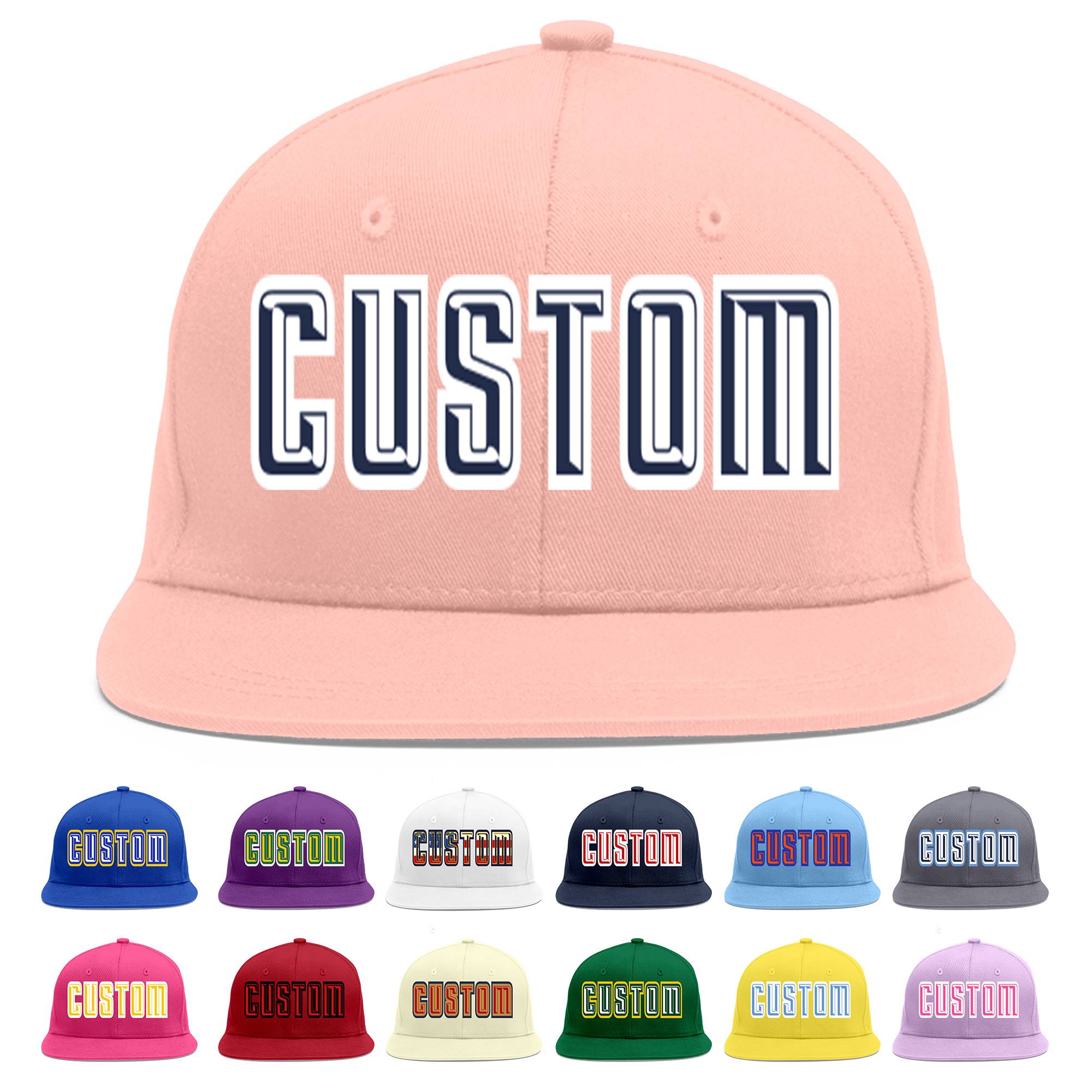 Custom Pink Navy-White Flat Eaves Sport Baseball Cap