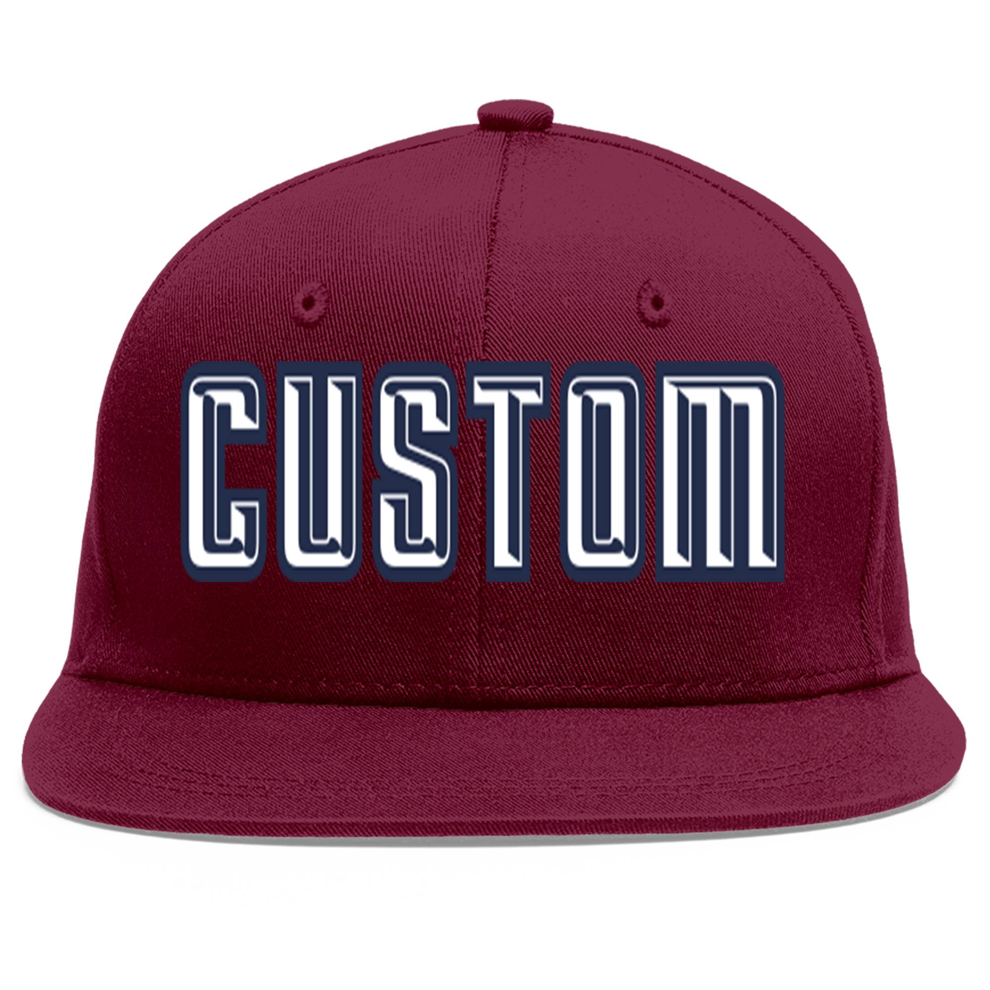 Casquette de baseball personnalisée Crimson White-Navy Flat Eaves Sport