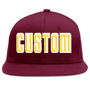 Custom Crimson Gold-White Flat Eaves Sport Baseball Cap