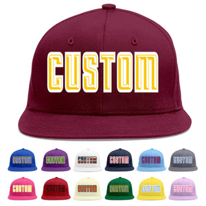 Custom Crimson Gold-White Flat Eaves Sport Baseball Cap