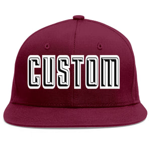 Custom Crimson Black-White Flat Eaves Sport Baseball Cap