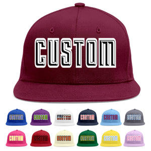 Custom Crimson Black-White Flat Eaves Sport Baseball Cap