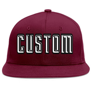 Custom Crimson White-Black Flat Eaves Sport Baseball Cap