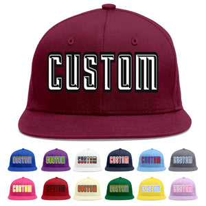 Custom Crimson White-Black Flat Eaves Sport Baseball Cap