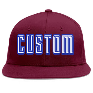 Custom Crimson White-Royal Flat Eaves Sport Baseball Cap