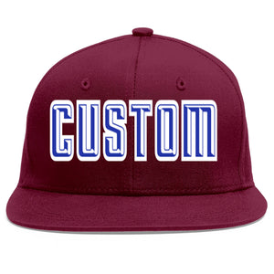 Custom Crimson Royal-White Flat Eaves Sport Baseball Cap