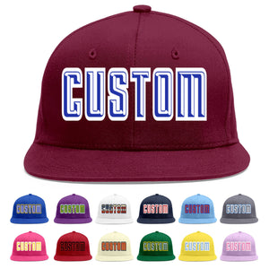 Custom Crimson Royal-White Flat Eaves Sport Baseball Cap