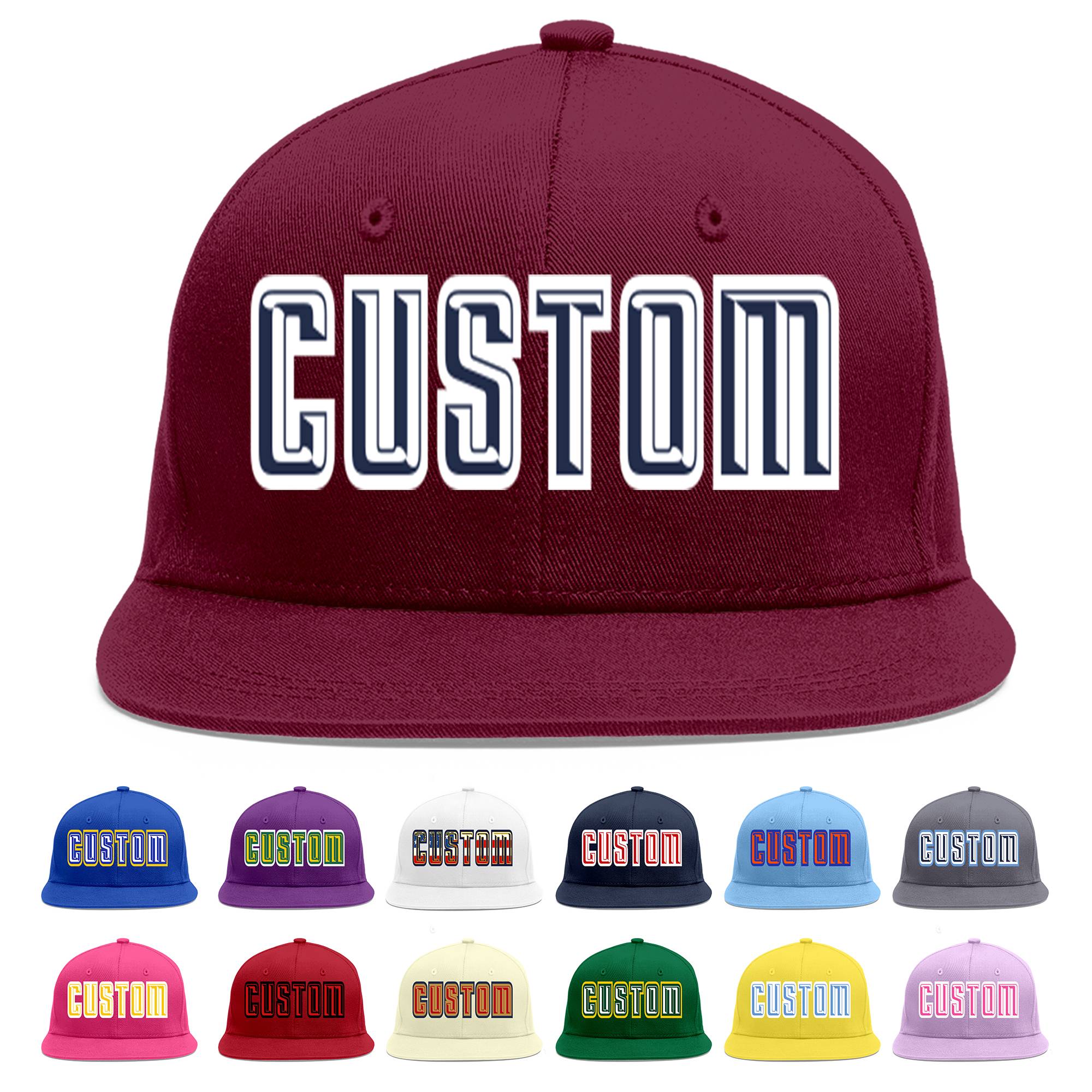 Custom Crimson Navy-White Flat Eaves Sport Baseball Cap