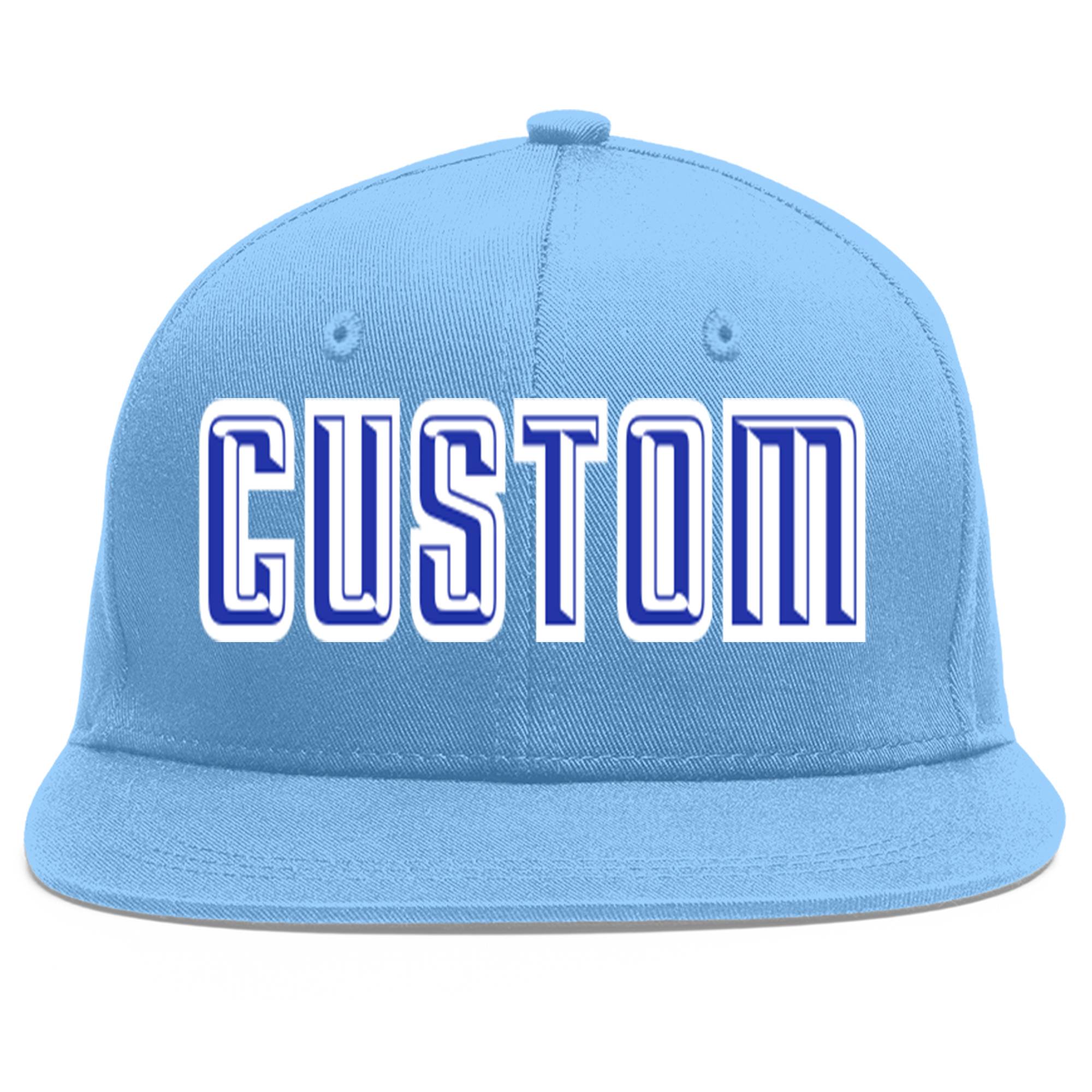 Casquette de baseball sport personnalisée bleu clair Royal-White Flat Eaves