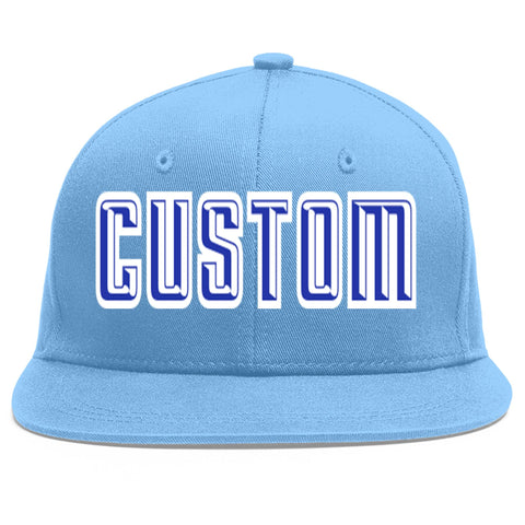 Custom Light Blue Royal-White Flat Eaves Sport Baseball Cap