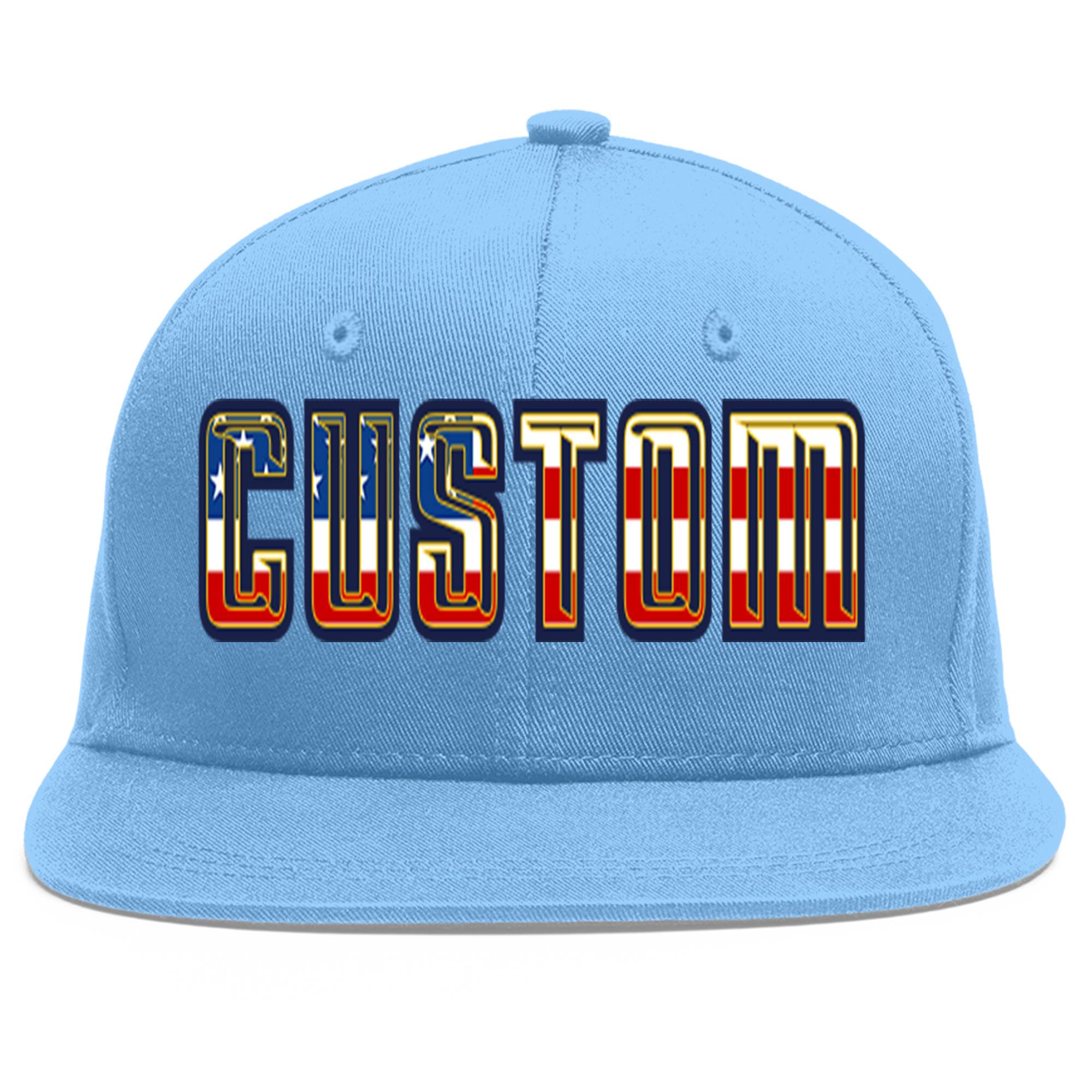 Custom Light Blue Vintage USA Flag-Gold Flat Eaves Sport Baseball Cap