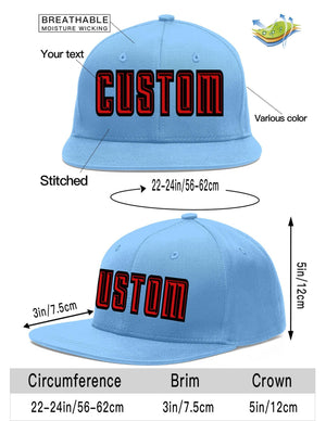 Custom Light Blue Red-Black Flat Eaves Sport Baseball Cap