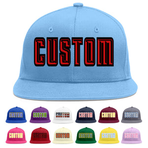 Custom Light Blue Red-Black Flat Eaves Sport Baseball Cap