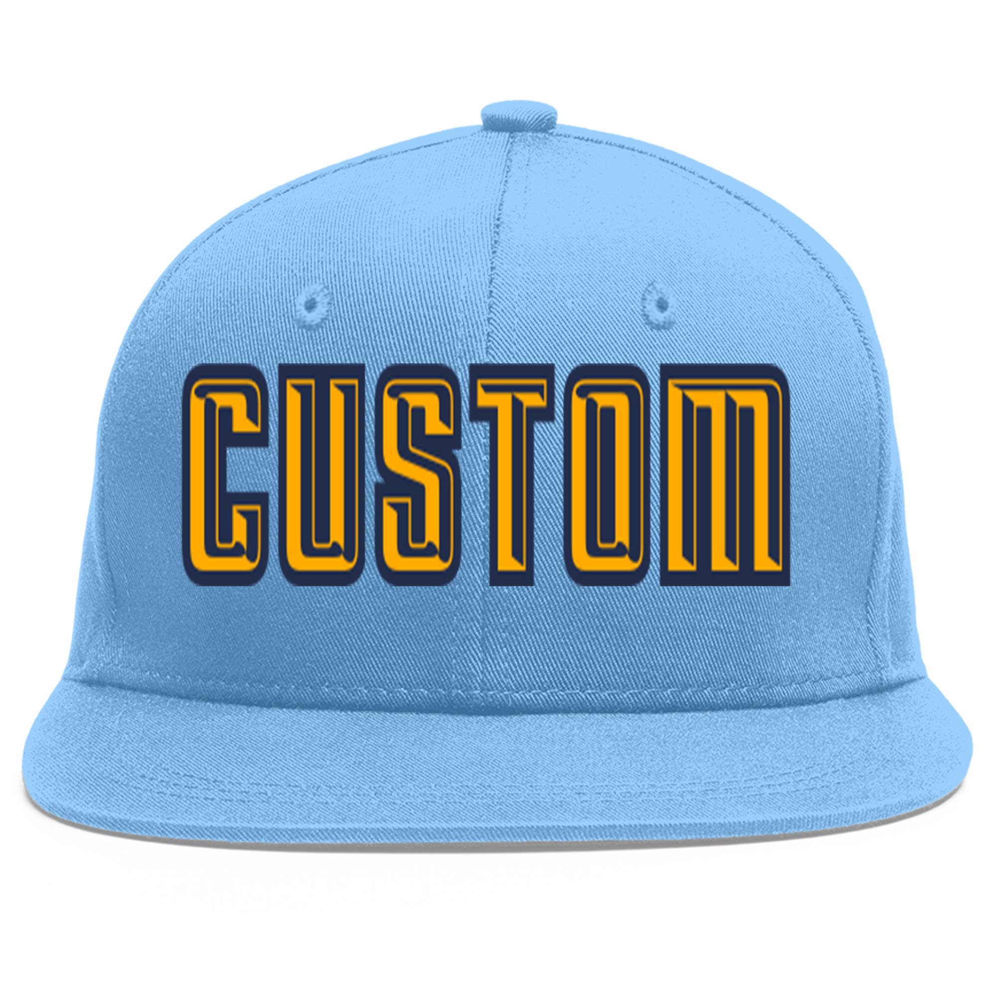 Casquette de baseball sport personnalisée bleu clair jaune-marine Flat Eaves