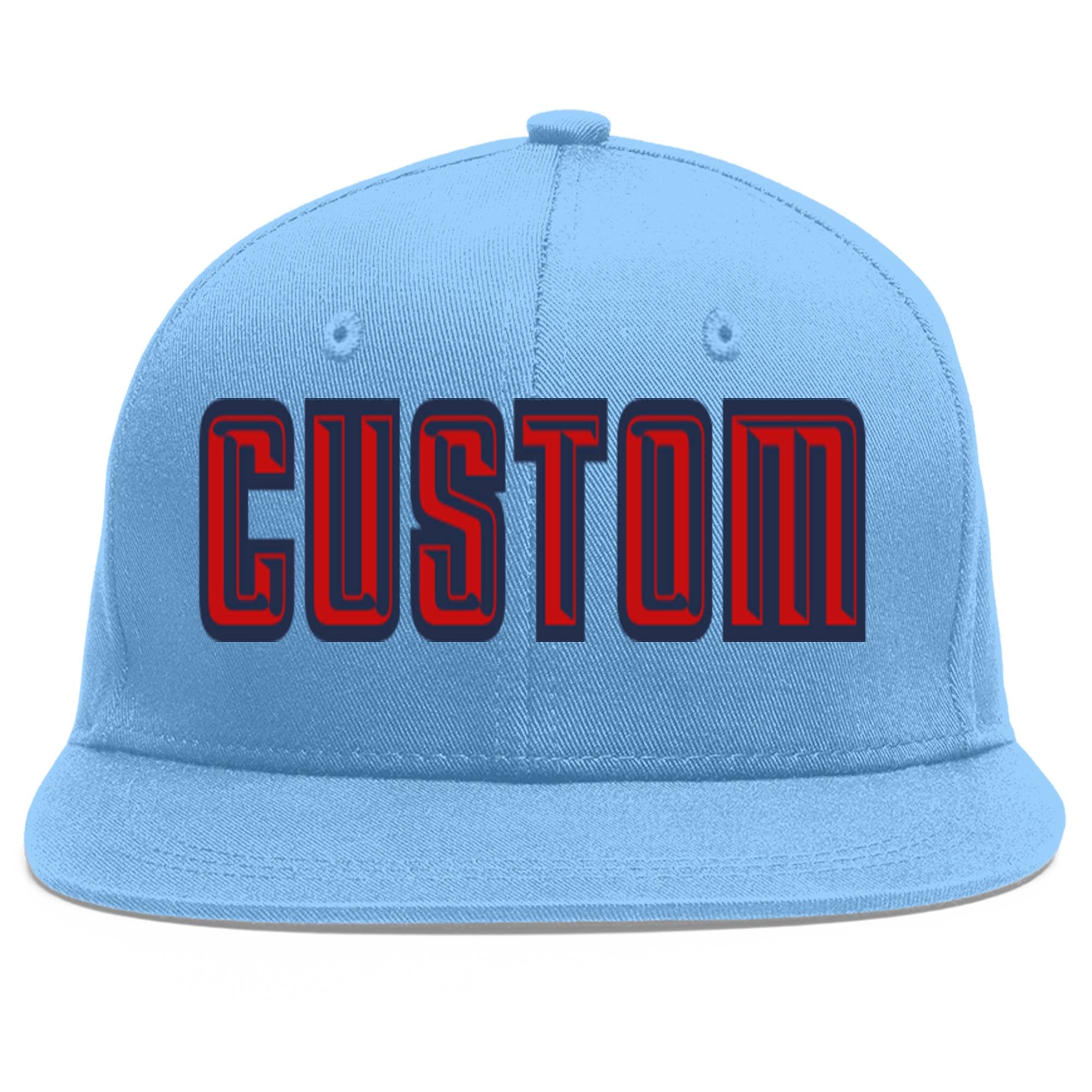 Casquette de baseball sport personnalisée bleu clair rouge-marine Flat Eaves