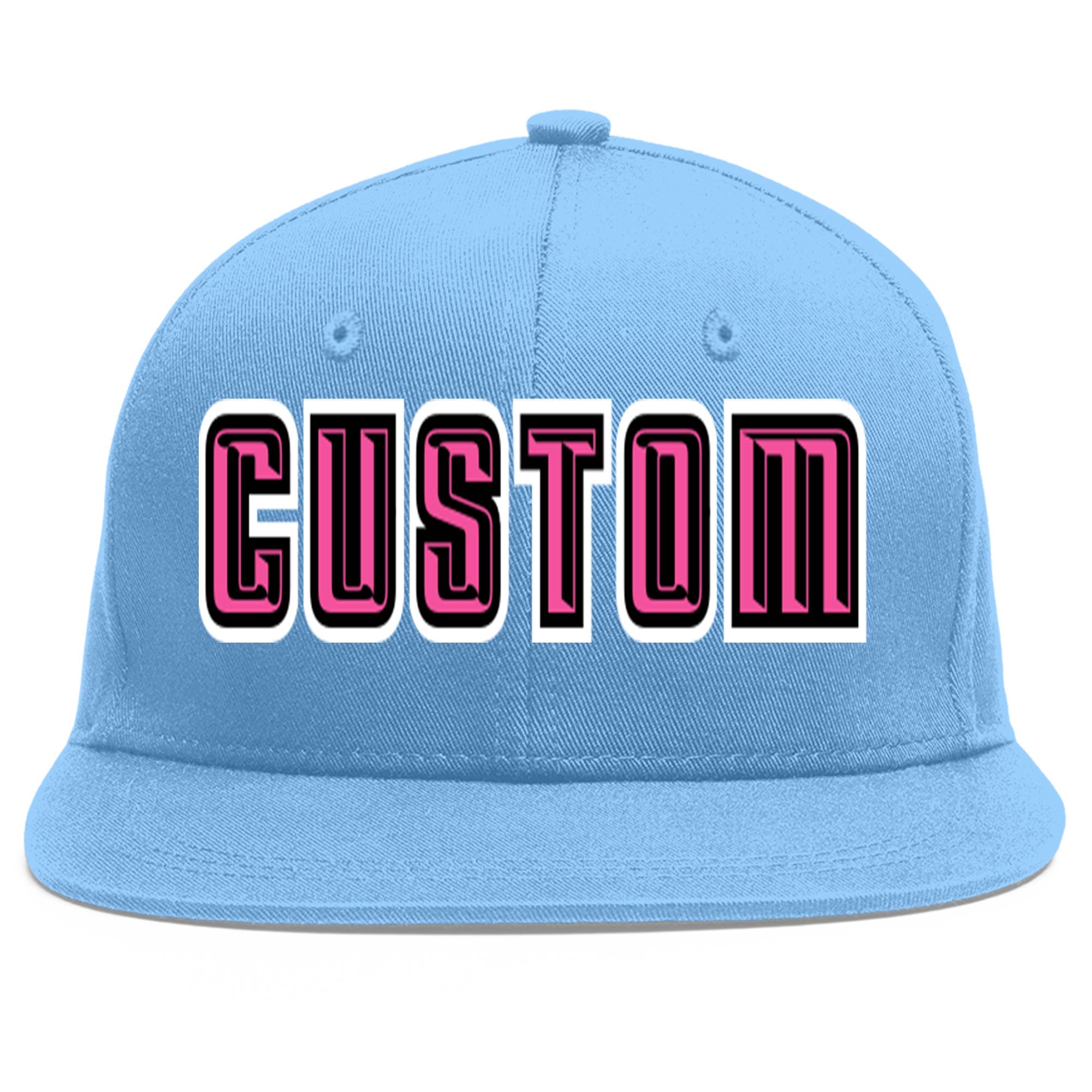 Custom Light Blue Pink-Black Flat Eaves Sport Baseball Cap