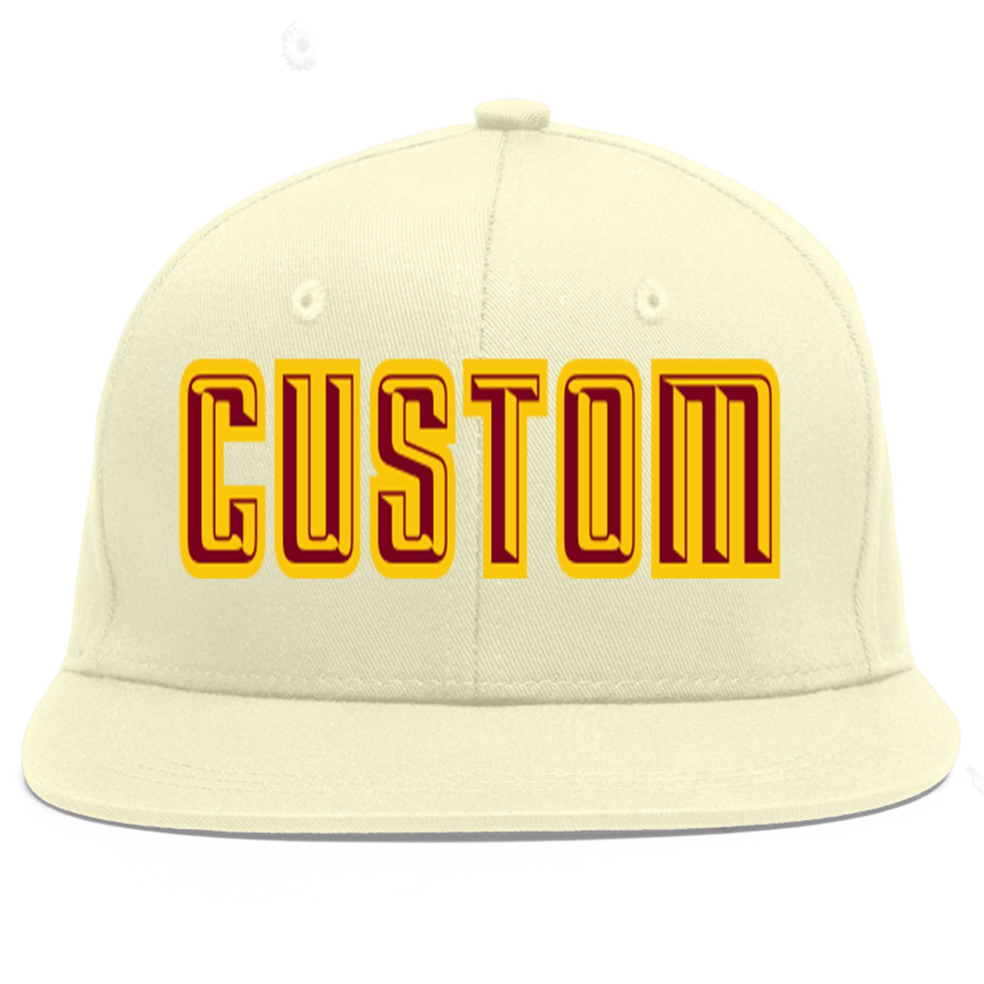 Custom Cream Crimson-Gold Flat Eaves Sport Baseball Cap