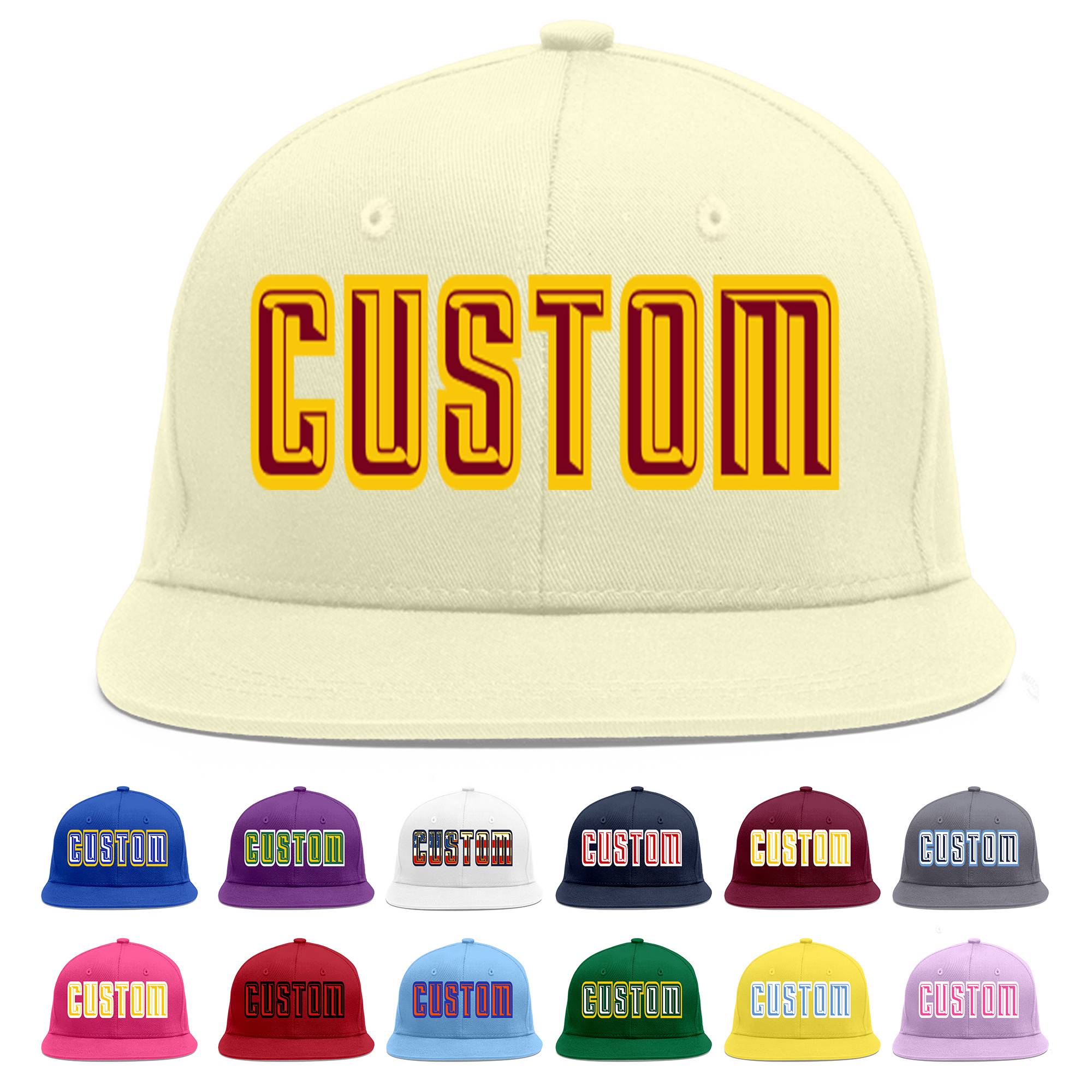 Custom Cream Crimson-Gold Flat Eaves Sport Baseball Cap