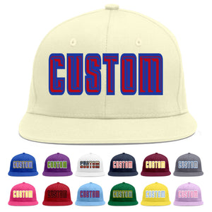 Custom Cream Red-Royal Flat Eaves Sport Baseball Cap