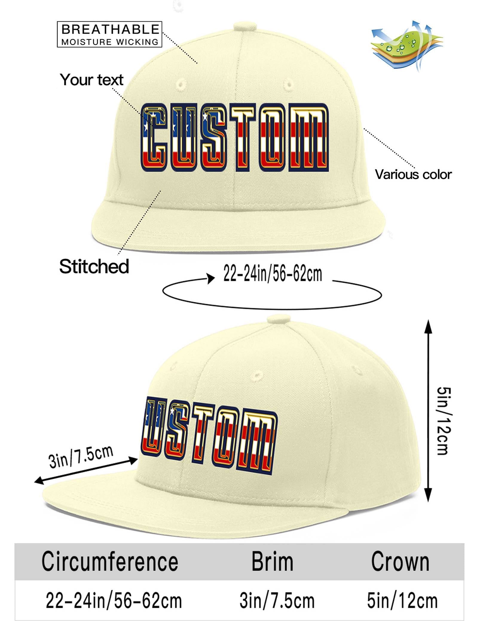 Custom Cream Vintage USA Flag-Gold Flat Eaves Sport Baseball Cap