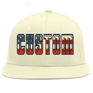 Custom Cream Vintage USA Flag-Gold Flat Eaves Sport Baseball Cap