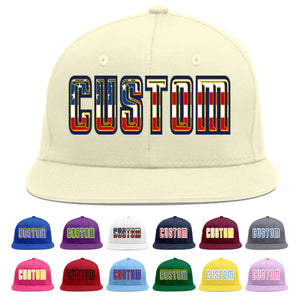 Custom Cream Vintage USA Flag-Gold Flat Eaves Sport Baseball Cap