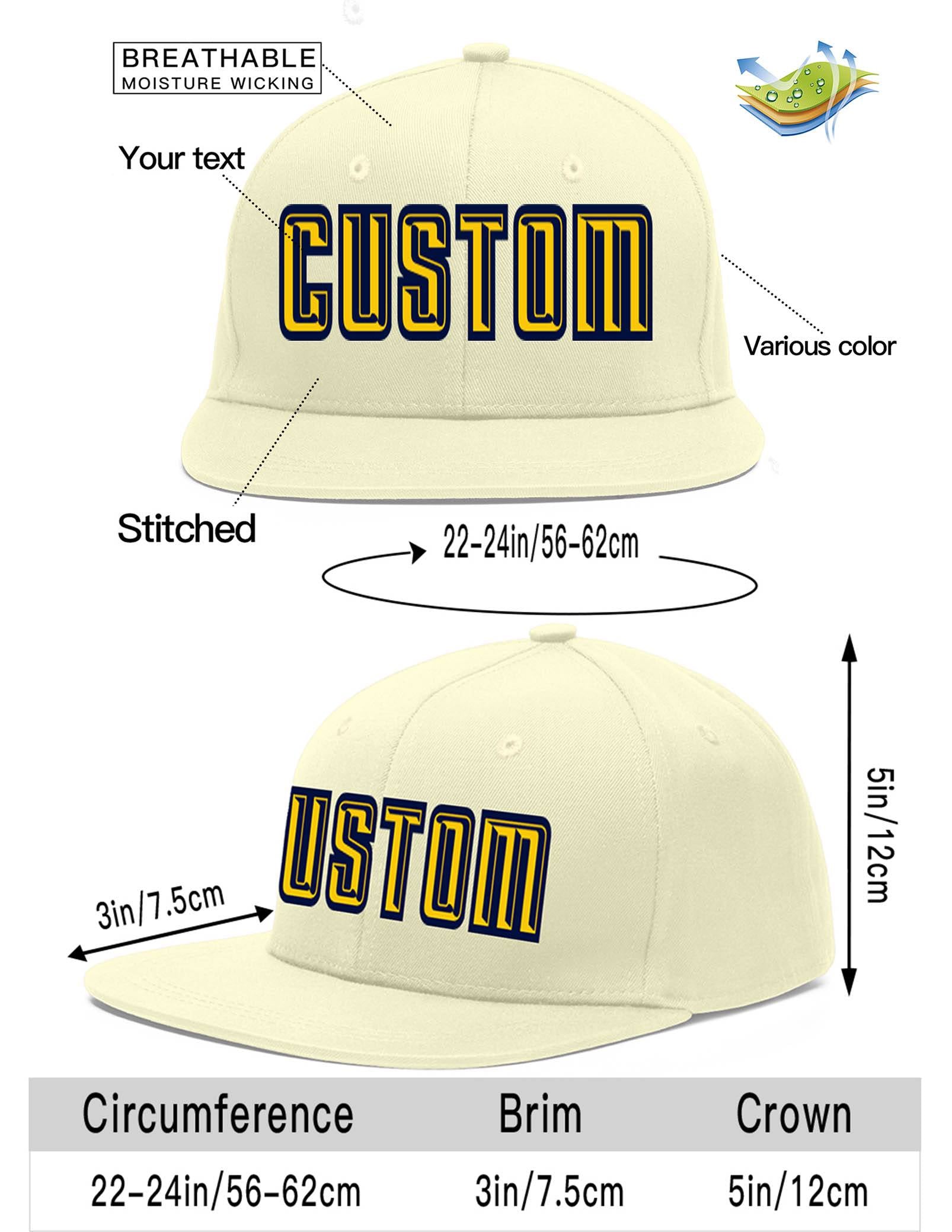 Custom Cream Gold-Navy Flat Eaves Sport Baseball Cap