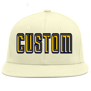 Casquette de baseball sport personnalisée crème or-marine plate Eaves