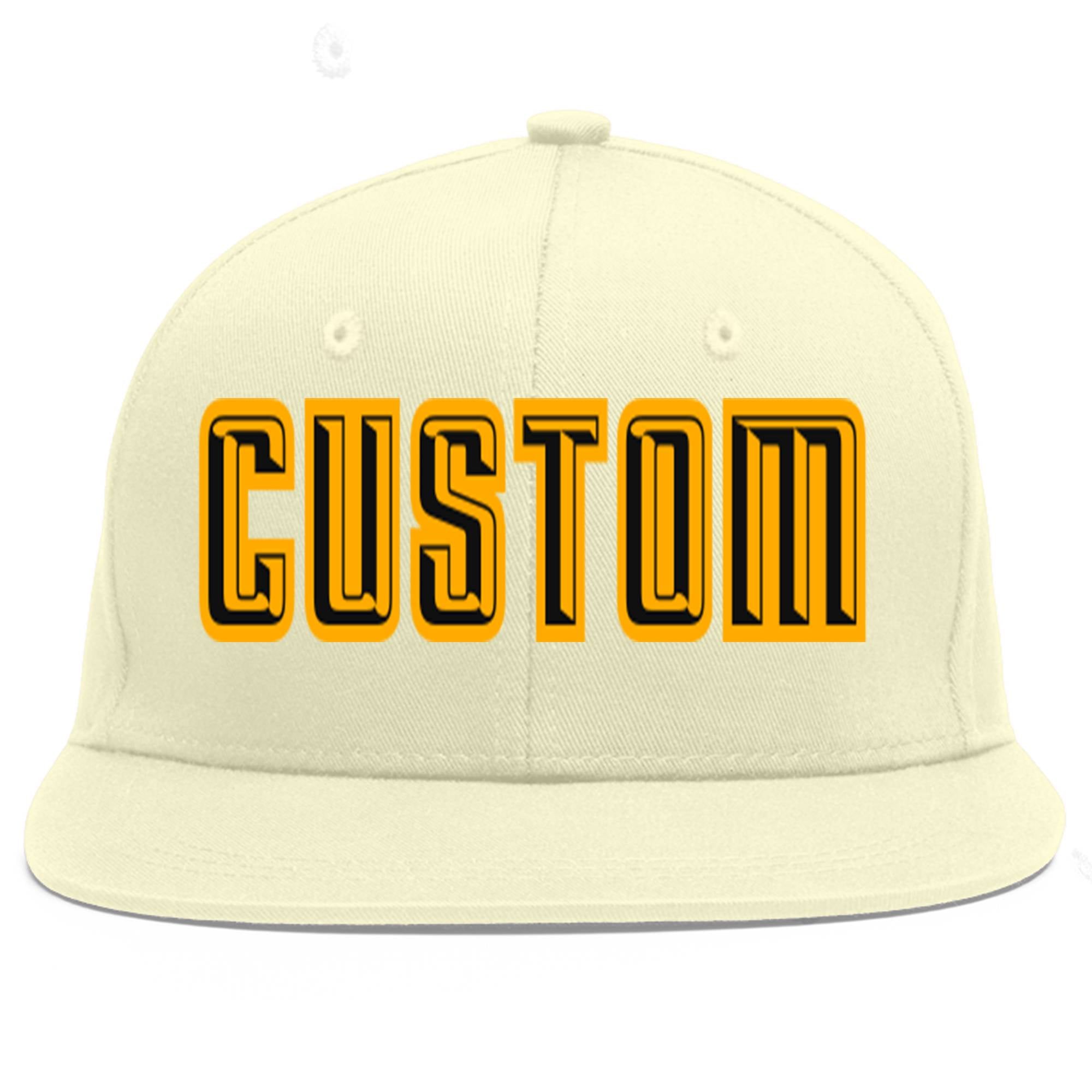 Custom Cream Black-Yellow Flat Eaves Sport Baseball Cap