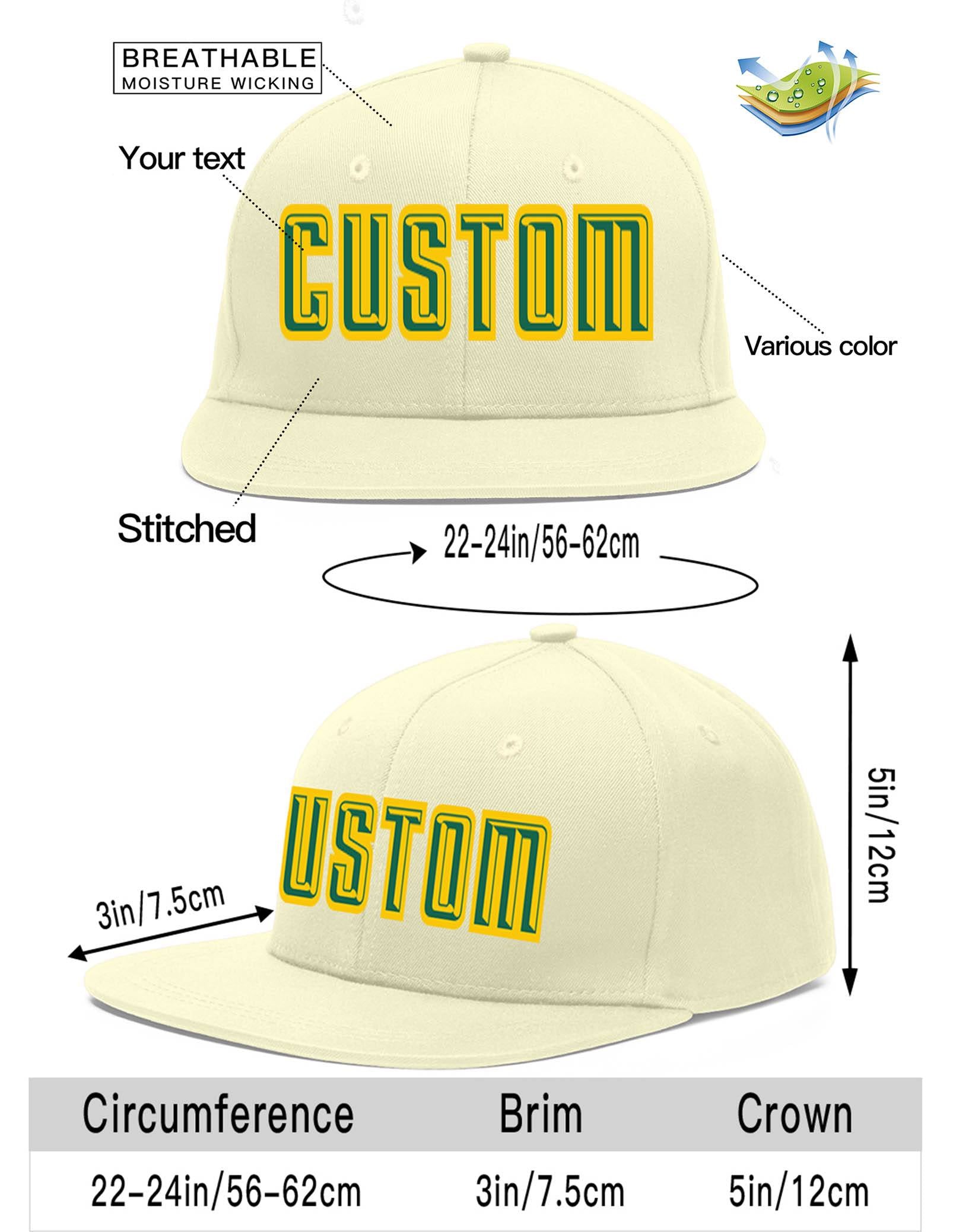 Custom Cream Kelly Green-Gold Flat Eaves Sport Baseball Cap