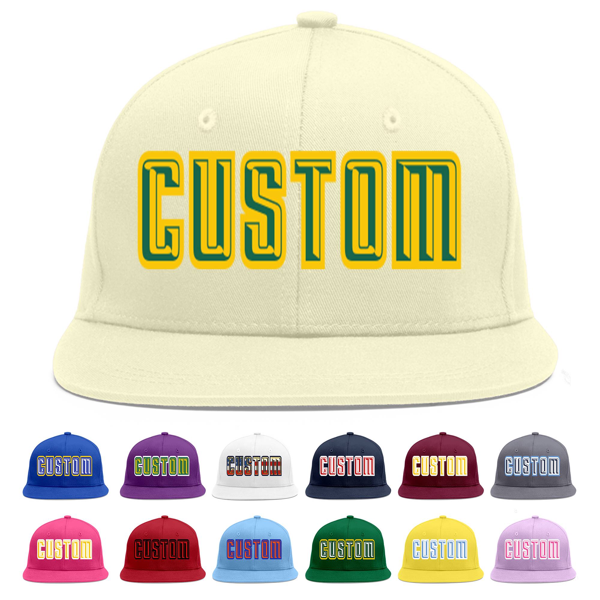 Casquette de baseball personnalisée Kelly Green-Gold Flat Eaves Sport