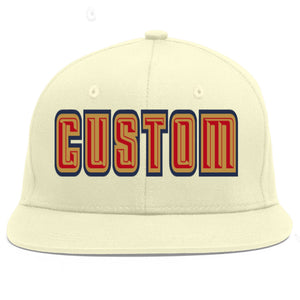 Custom Cream Red-Old Gold Flat Eaves Sport Baseball Cap