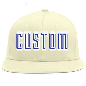 Custom Cream Royal-White Flat Eaves Sport Baseball Cap